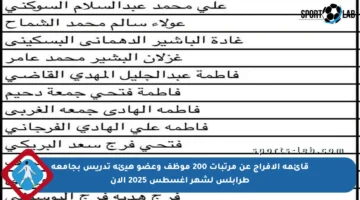 قائمة الإفراج عن مرتبات 200 موظف وعضو هيئة تدريس بجامعة طرابلس لشهر أغسطس 2025 الآن